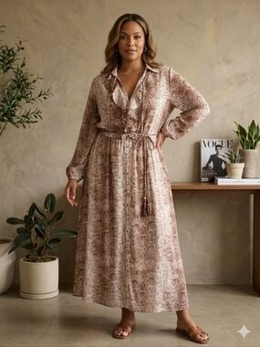 NWT Laura Snake Print Ruffle Maxi Dress - Size 22